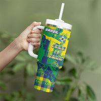 Custom Brazil Football Tumbler With Handle Rumo Ao Hexa Grunge Style
