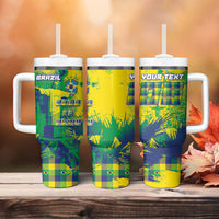Custom Brazil Football Tumbler With Handle Rumo Ao Hexa Grunge Style