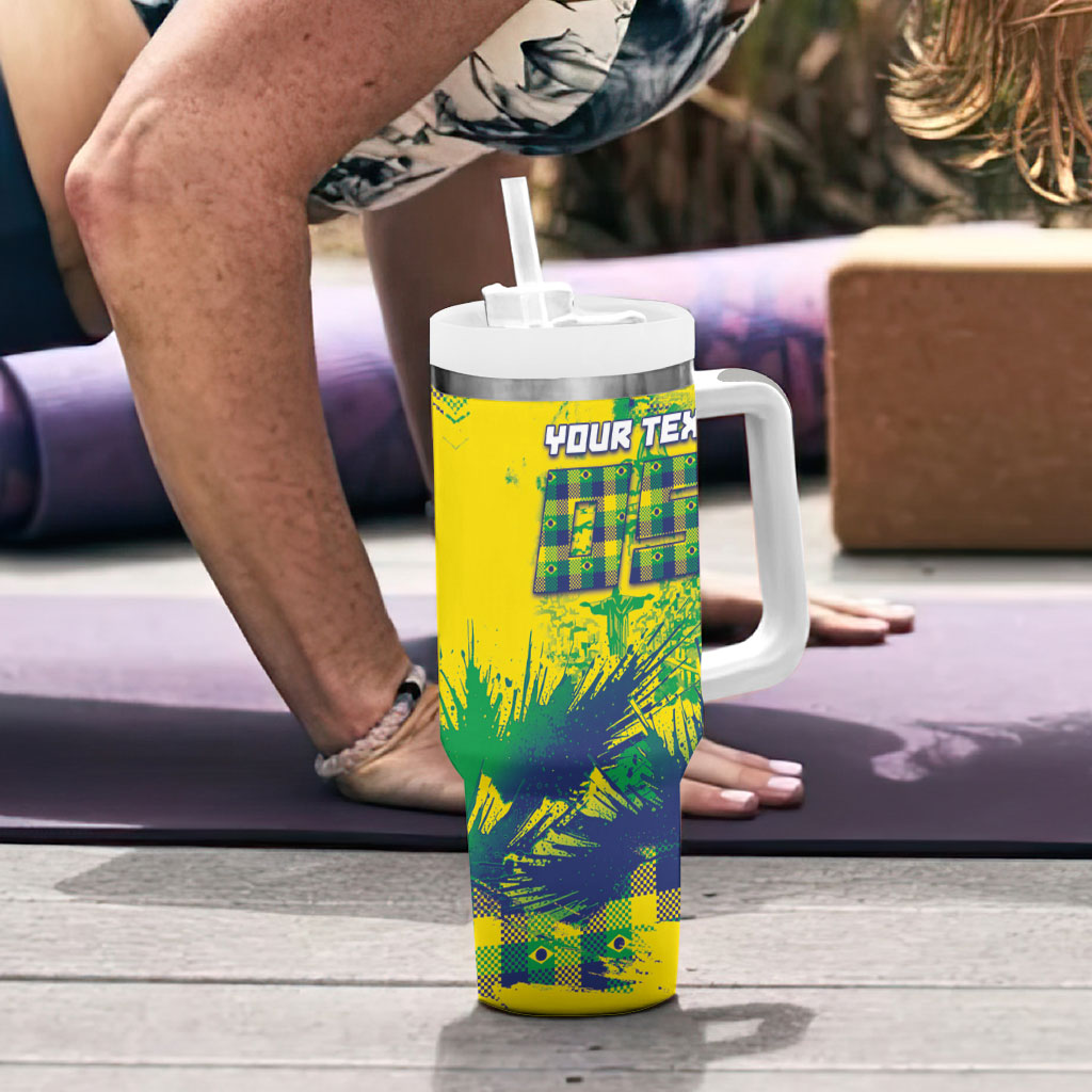Custom Brazil Football Tumbler With Handle Rumo Ao Hexa Grunge Style