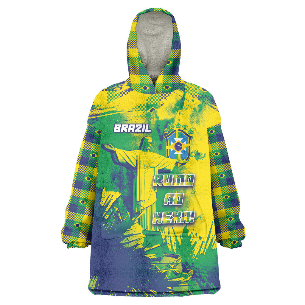 Custom Brazil Football Wearable Blanket Hoodie Rumo Ao Hexa Grunge Style