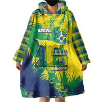 Custom Brazil Football Wearable Blanket Hoodie Rumo Ao Hexa Grunge Style