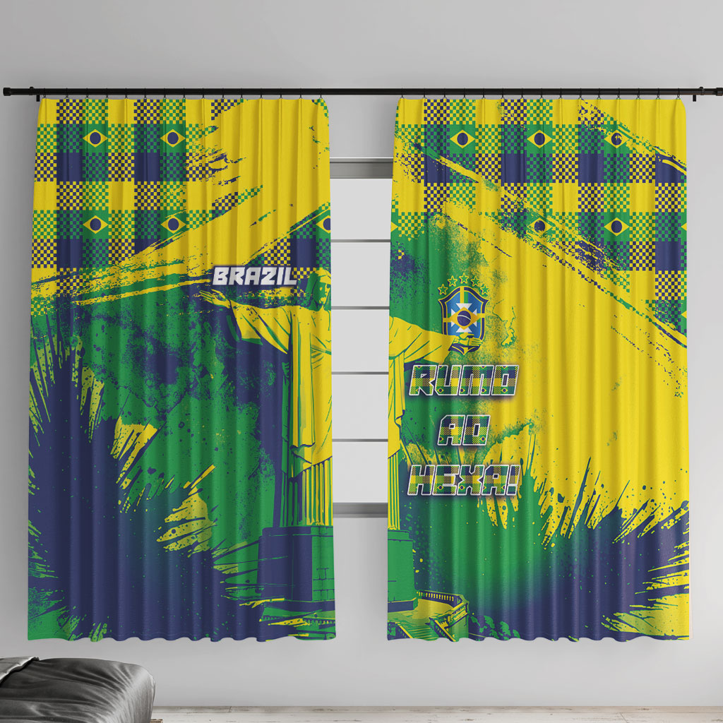 Brazil Football Window Curtain Rumo Ao Hexa Grunge Style