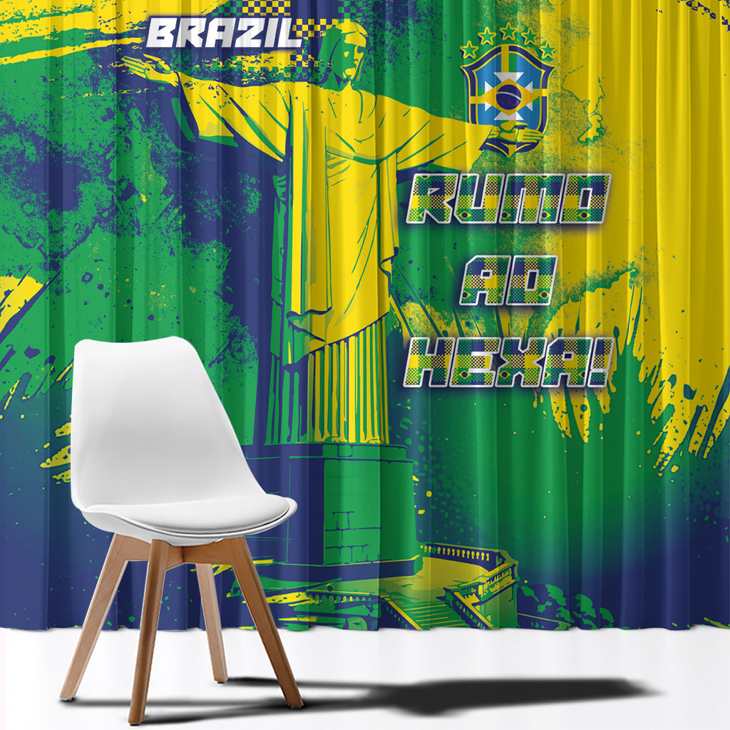 Brazil Football Window Curtain Rumo Ao Hexa Grunge Style