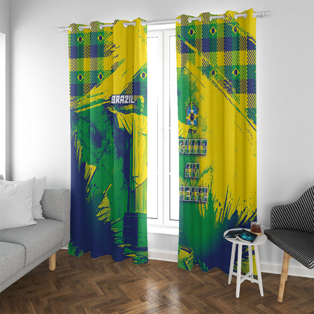 Brazil Football Window Curtain Rumo Ao Hexa Grunge Style