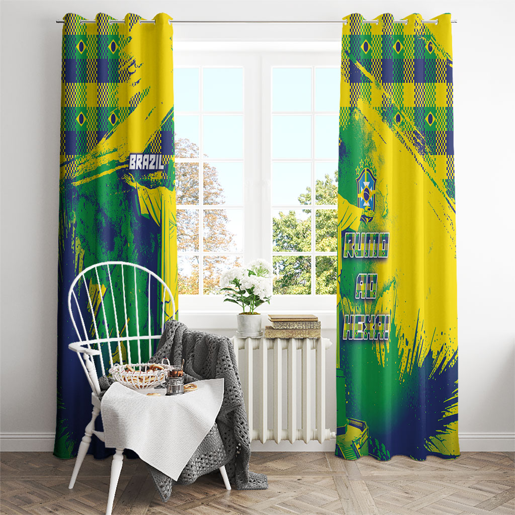 Brazil Football Window Curtain Rumo Ao Hexa Grunge Style