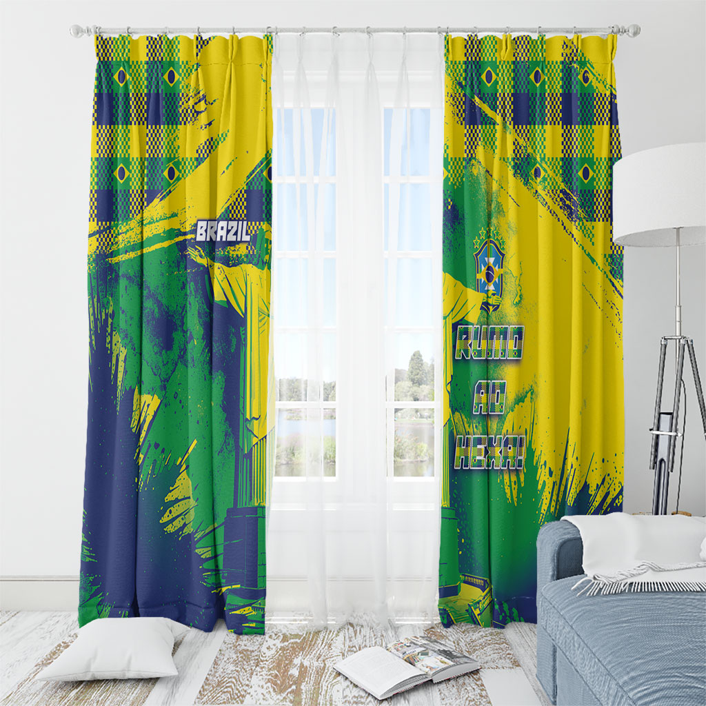 Brazil Football Window Curtain Rumo Ao Hexa Grunge Style