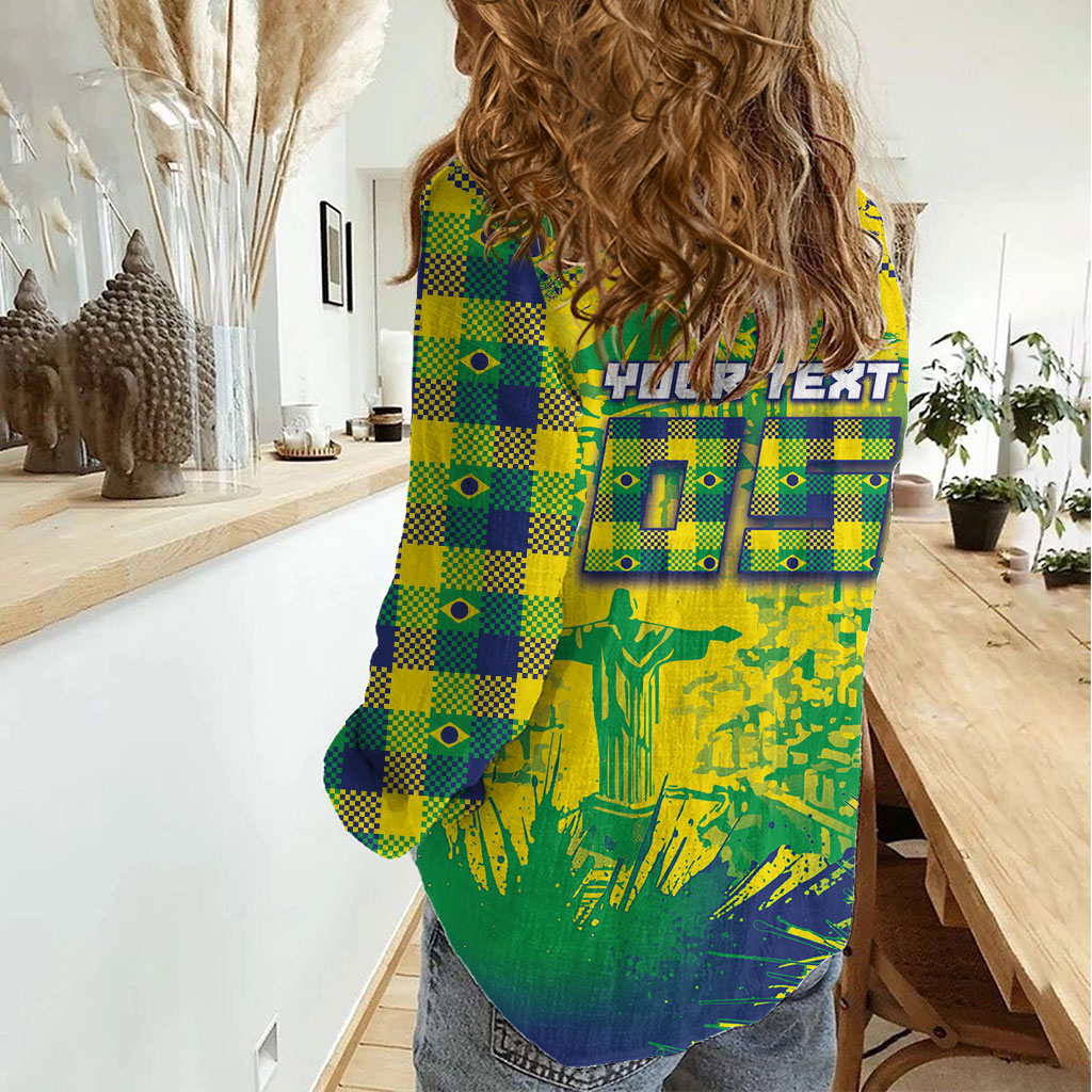 Custom Brazil Football Women Casual Shirt Rumo Ao Hexa Grunge Style