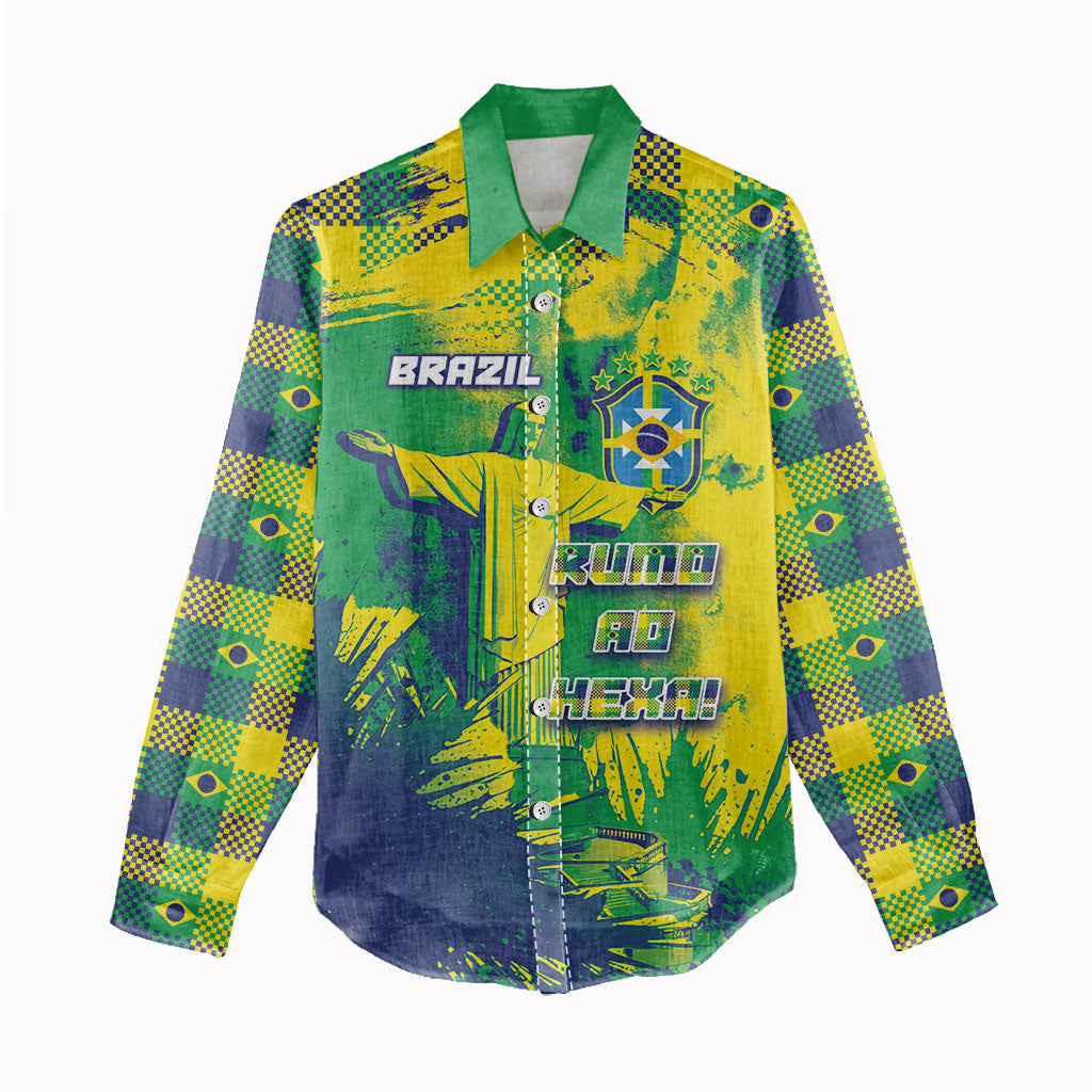 Custom Brazil Football Women Casual Shirt Rumo Ao Hexa Grunge Style