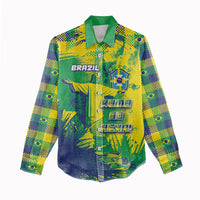 Custom Brazil Football Women Casual Shirt Rumo Ao Hexa Grunge Style