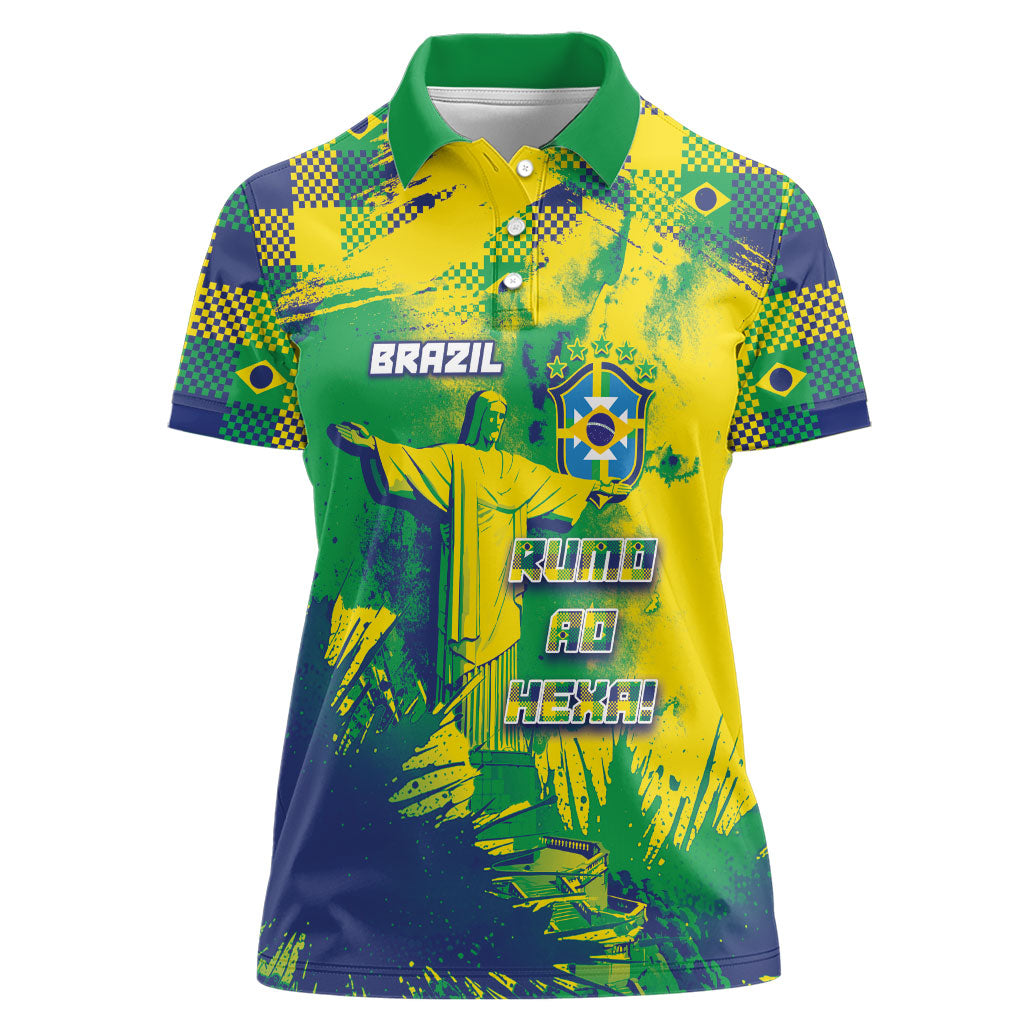 Custom Brazil Football Women Polo Shirt Rumo Ao Hexa Grunge Style