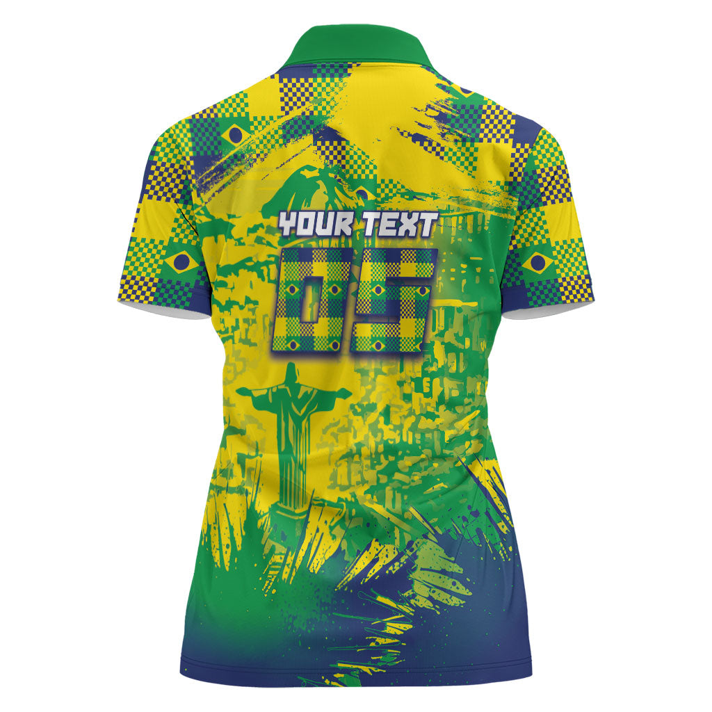 Custom Brazil Football Women Polo Shirt Rumo Ao Hexa Grunge Style