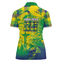 Custom Brazil Football Women Polo Shirt Rumo Ao Hexa Grunge Style