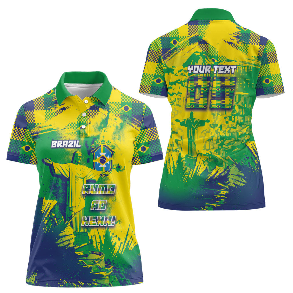 Custom Brazil Football Women Polo Shirt Rumo Ao Hexa Grunge Style