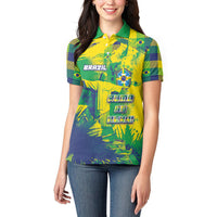 Custom Brazil Football Women Polo Shirt Rumo Ao Hexa Grunge Style