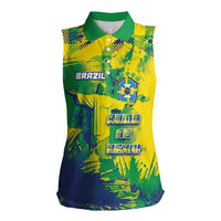 Custom Brazil Football Women Sleeveless Polo Shirt Rumo Ao Hexa Grunge Style