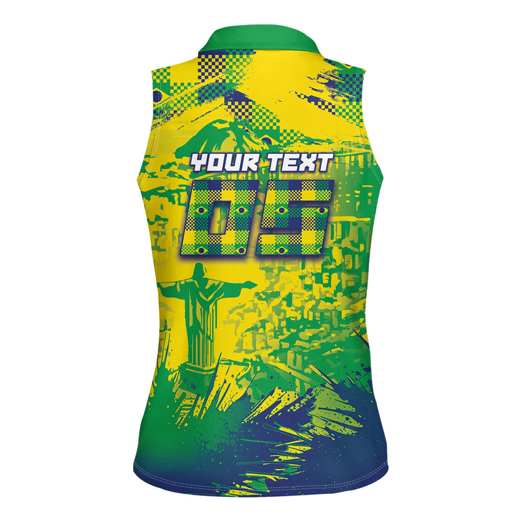 Custom Brazil Football Women Sleeveless Polo Shirt Rumo Ao Hexa Grunge Style