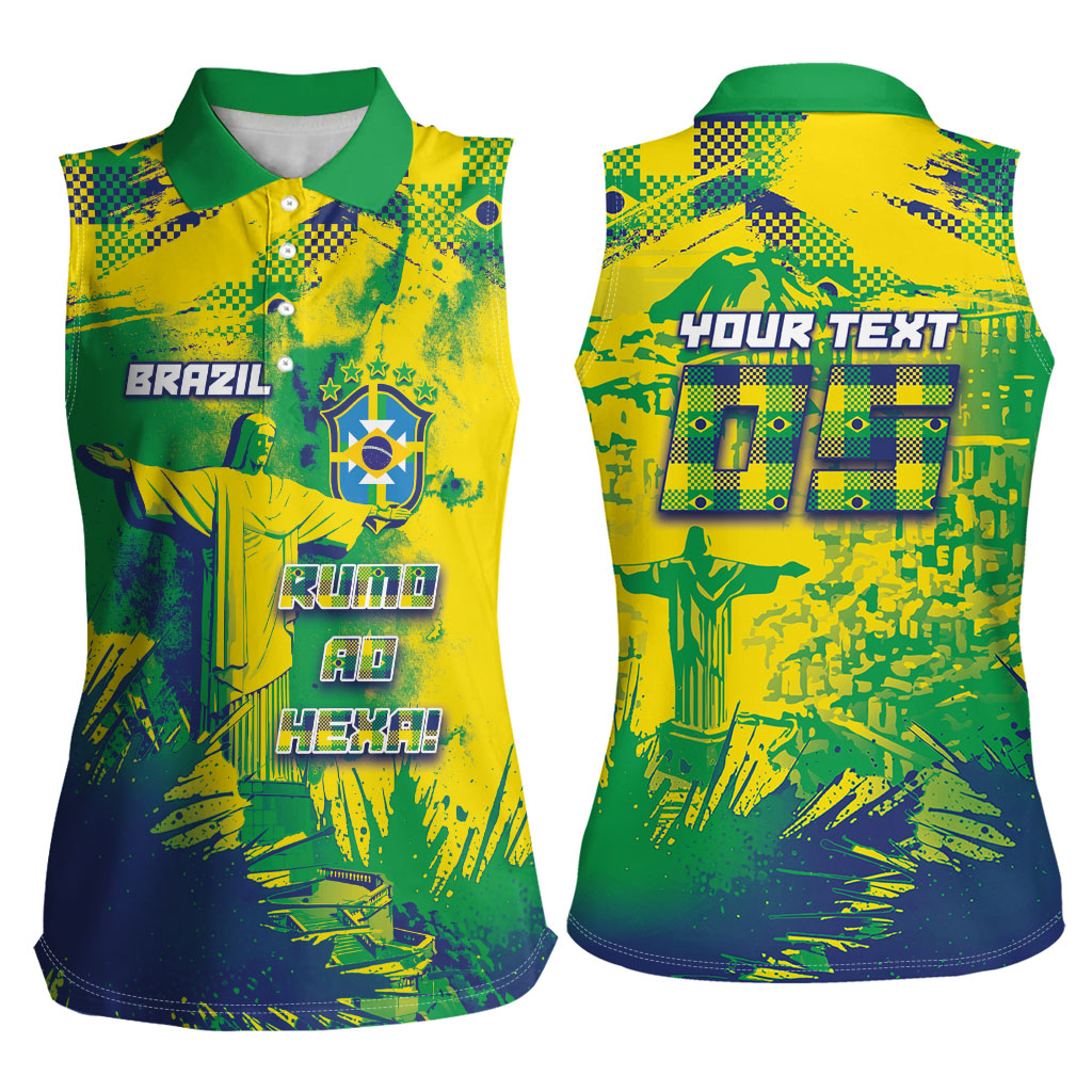 Custom Brazil Football Women Sleeveless Polo Shirt Rumo Ao Hexa Grunge Style