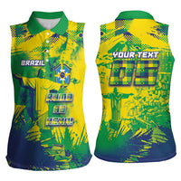 Custom Brazil Football Women Sleeveless Polo Shirt Rumo Ao Hexa Grunge Style