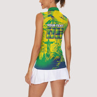 Custom Brazil Football Women Sleeveless Polo Shirt Rumo Ao Hexa Grunge Style