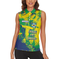 Custom Brazil Football Women Sleeveless Polo Shirt Rumo Ao Hexa Grunge Style