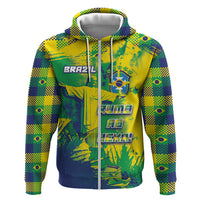 Custom Brazil Football Zip Hoodie Rumo Ao Hexa Grunge Style
