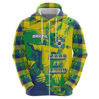 Custom Brazil Football Zip Hoodie Rumo Ao Hexa Grunge Style
