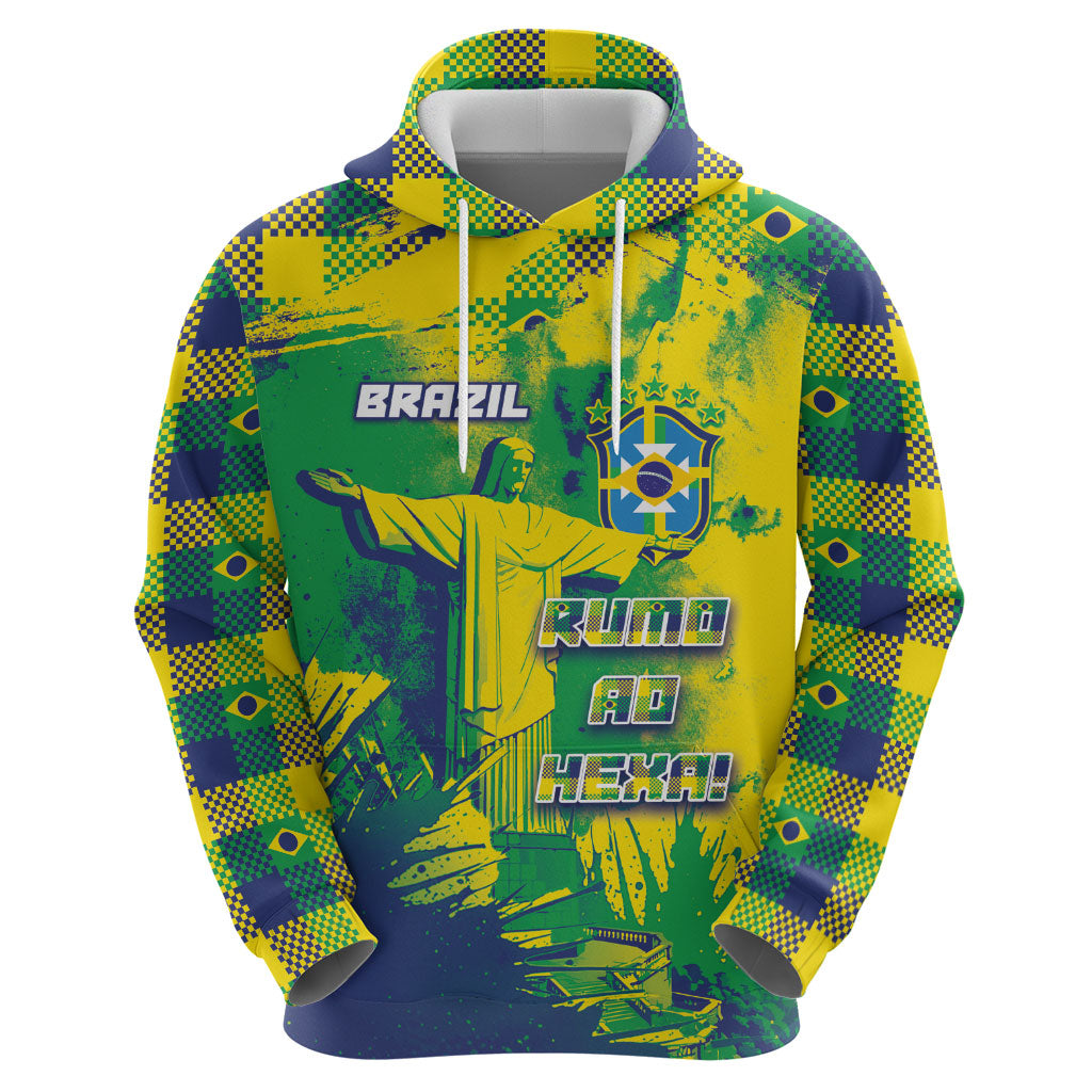 Custom Brazil Football Zip Hoodie Rumo Ao Hexa Grunge Style