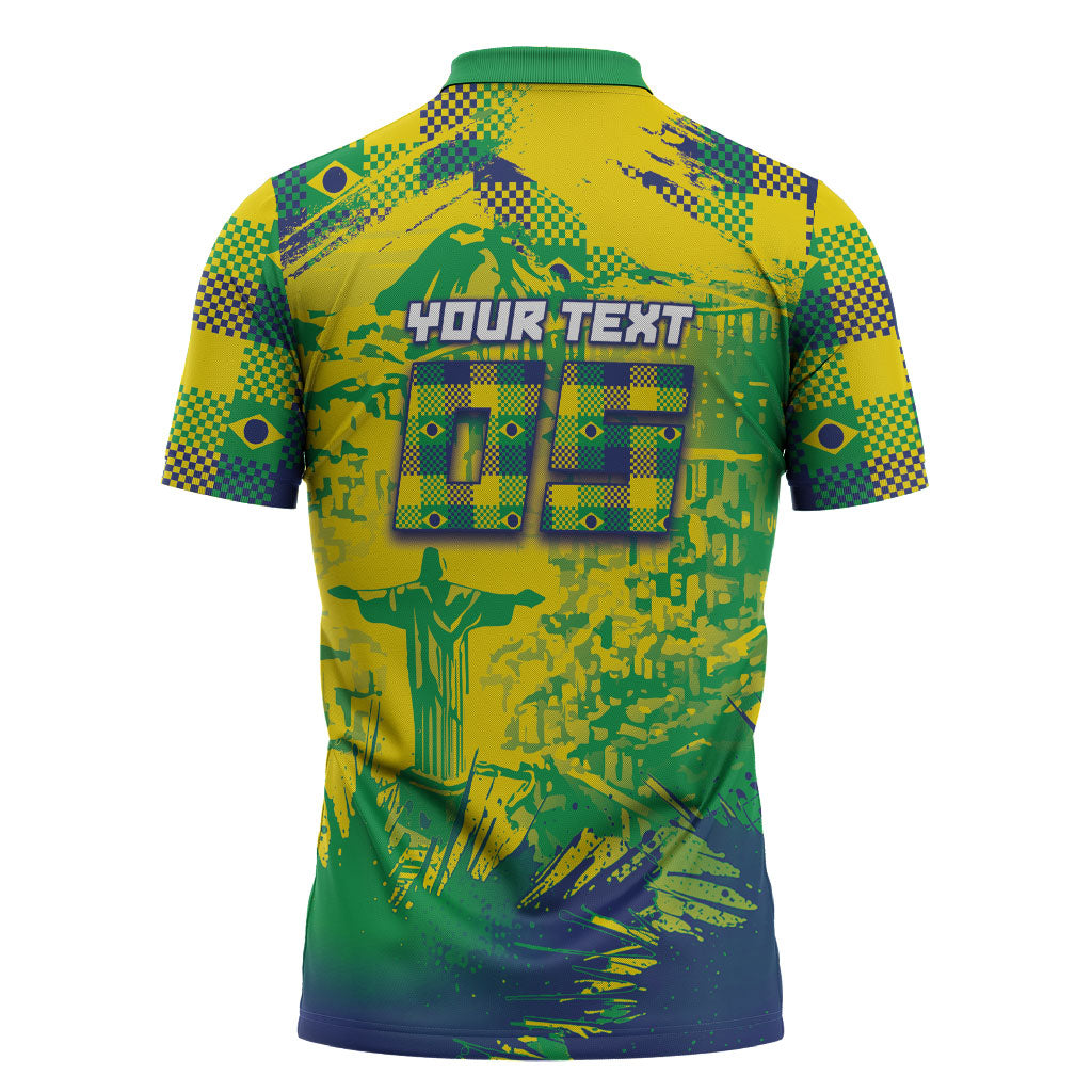 Custom Brazil Football Zipper Polo Shirt Rumo Ao Hexa Grunge Style