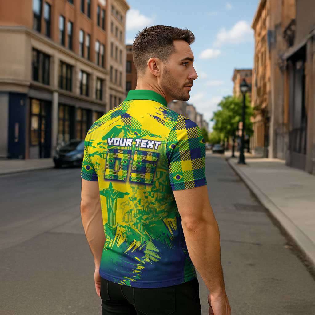 Custom Brazil Football Zipper Polo Shirt Rumo Ao Hexa Grunge Style