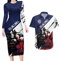 Personalized Panama Couples Matching Long Sleeve Bodycon Dress and Hawaiian Shirt Harpy Eagle Bird Grunge Style