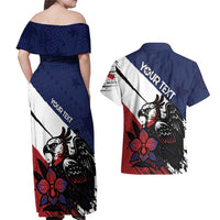 Personalized Panama Couples Matching Off Shoulder Maxi Dress and Hawaiian Shirt Harpy Eagle Bird Grunge Style
