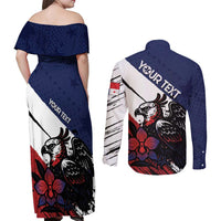 Personalized Panama Couples Matching Off Shoulder Maxi Dress and Long Sleeve Button Shirt Harpy Eagle Bird Grunge Style