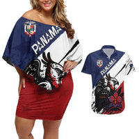 Personalized Panama Couples Matching Off Shoulder Short Dress and Hawaiian Shirt Harpy Eagle Bird Grunge Style