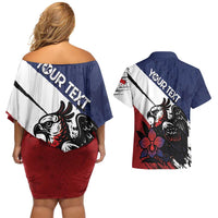 Personalized Panama Couples Matching Off Shoulder Short Dress and Hawaiian Shirt Harpy Eagle Bird Grunge Style