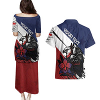 Personalized Panama Couples Matching Puletasi and Hawaiian Shirt Harpy Eagle Bird Grunge Style