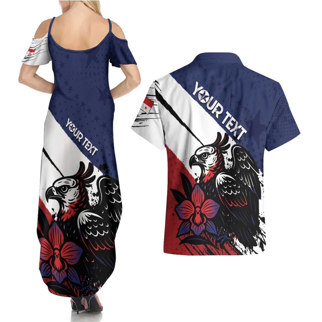 Personalized Panama Couples Matching Summer Maxi Dress and Hawaiian Shirt Harpy Eagle Bird Grunge Style
