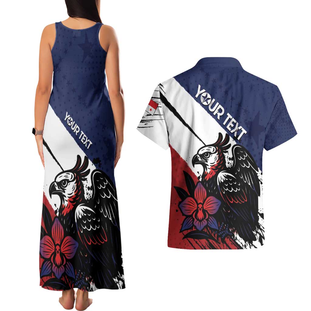 Personalized Panama Couples Matching Tank Maxi Dress and Hawaiian Shirt Harpy Eagle Bird Grunge Style