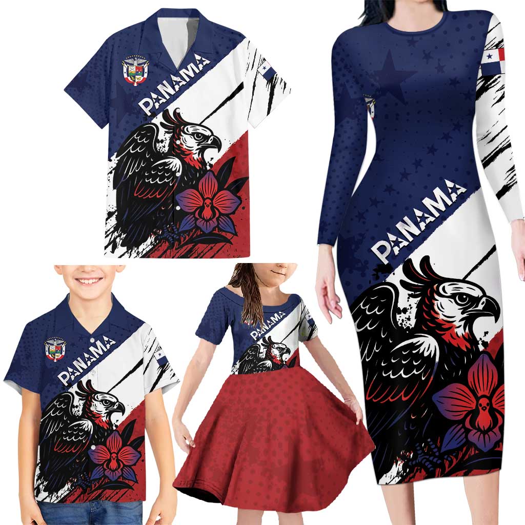 Personalized Panama Family Matching Long Sleeve Bodycon Dress and Hawaiian Shirt Harpy Eagle Bird Grunge Style