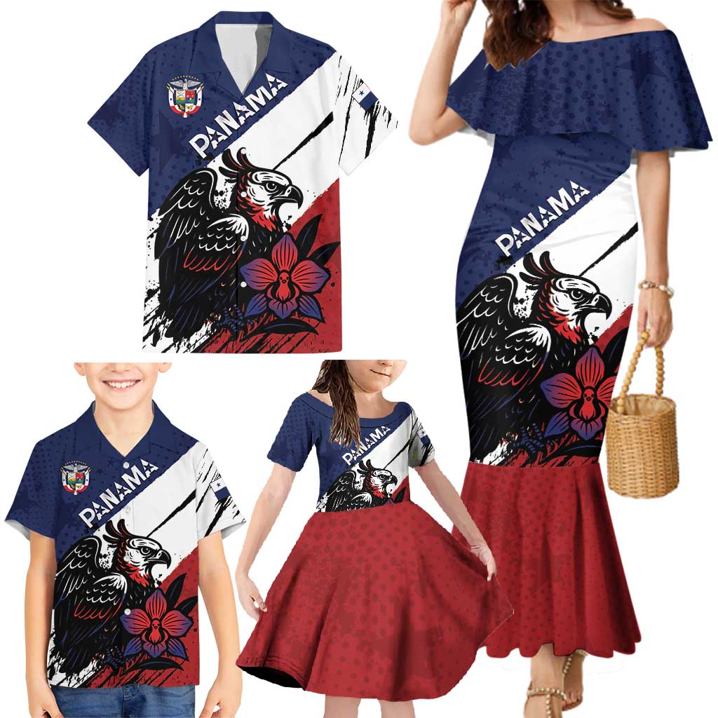 Personalized Panama Family Matching Mermaid Dress and Hawaiian Shirt Harpy Eagle Bird Grunge Style
