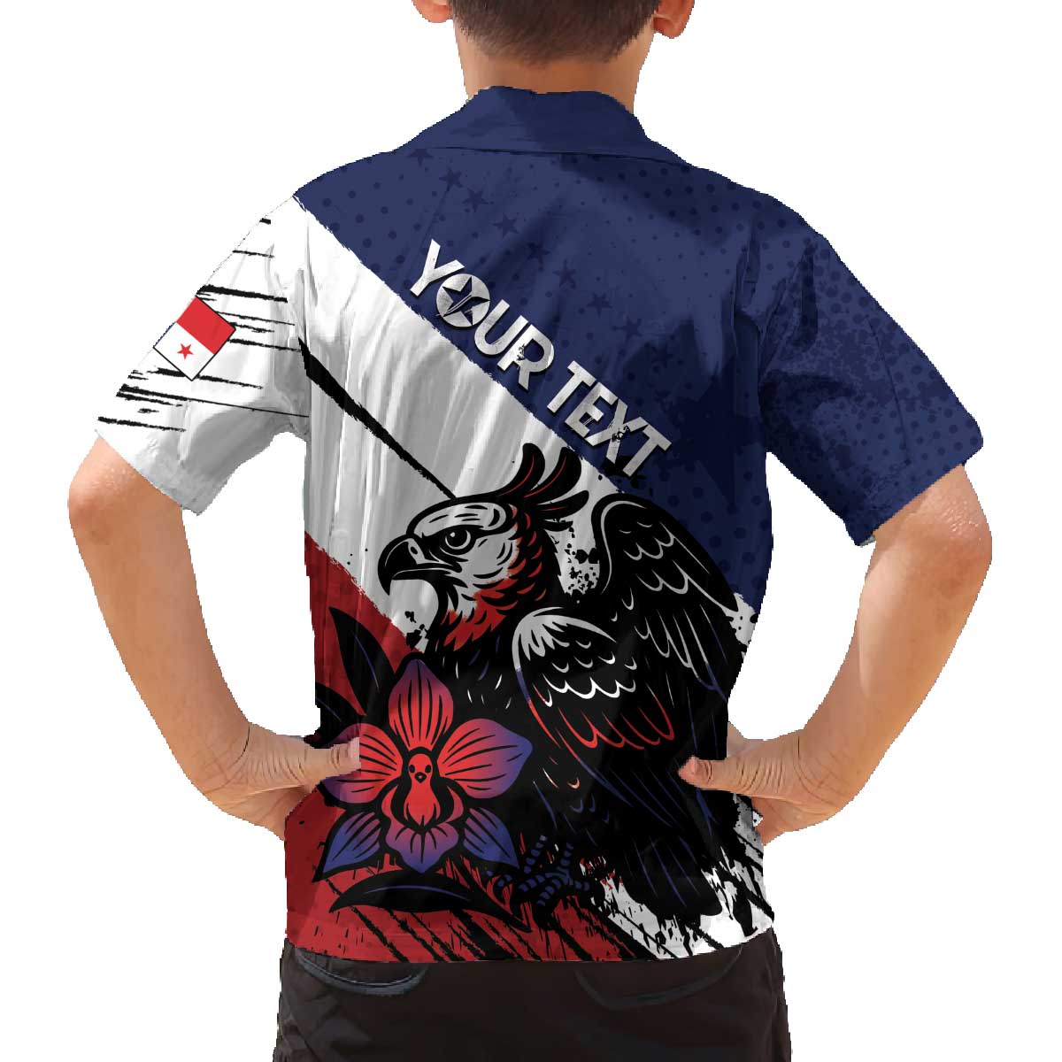 Personalized Panama Family Matching Off The Shoulder Long Sleeve Dress and Hawaiian Shirt Harpy Eagle Bird Grunge Style