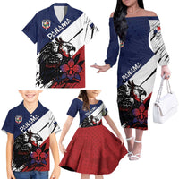 Personalized Panama Family Matching Off The Shoulder Long Sleeve Dress and Hawaiian Shirt Harpy Eagle Bird Grunge Style