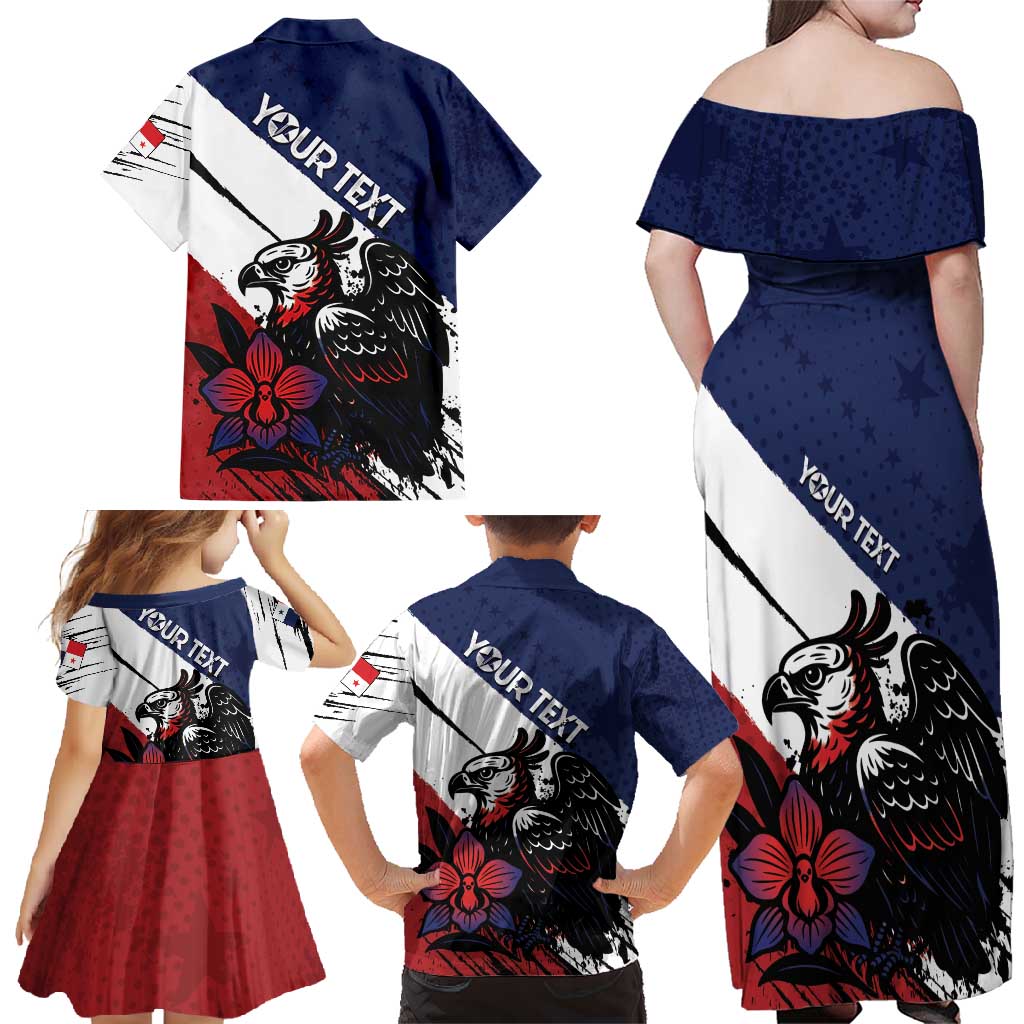 Personalized Panama Family Matching Off Shoulder Maxi Dress and Hawaiian Shirt Harpy Eagle Bird Grunge Style