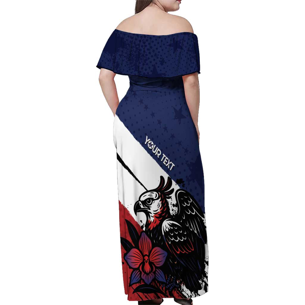 Personalized Panama Family Matching Off Shoulder Maxi Dress and Hawaiian Shirt Harpy Eagle Bird Grunge Style