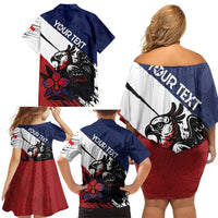 Personalized Panama Family Matching Off Shoulder Short Dress and Hawaiian Shirt Harpy Eagle Bird Grunge Style