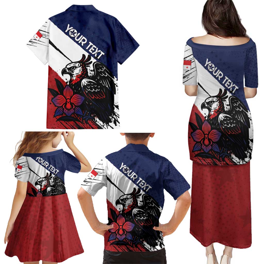 Personalized Panama Family Matching Puletasi and Hawaiian Shirt Harpy Eagle Bird Grunge Style