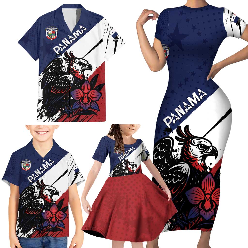 Personalized Panama Family Matching Short Sleeve Bodycon Dress and Hawaiian Shirt Harpy Eagle Bird Grunge Style