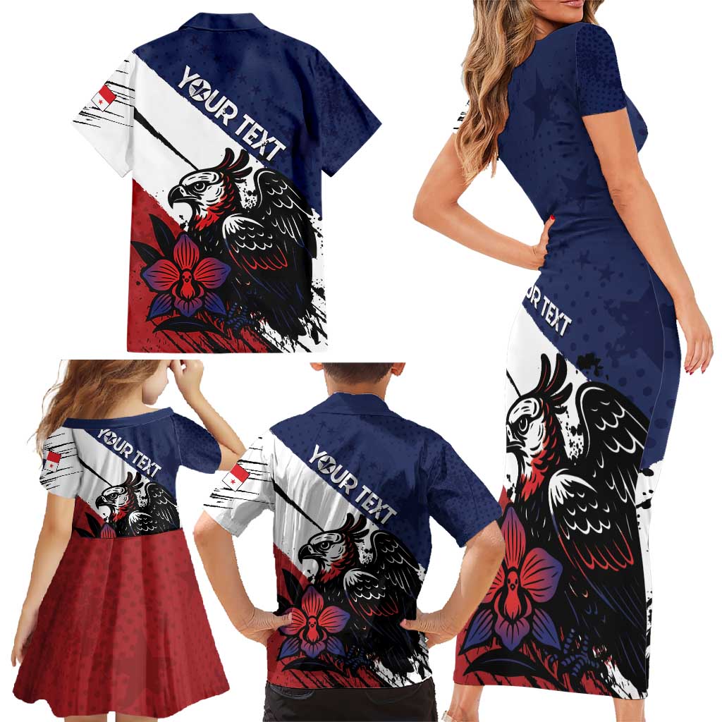 Personalized Panama Family Matching Short Sleeve Bodycon Dress and Hawaiian Shirt Harpy Eagle Bird Grunge Style