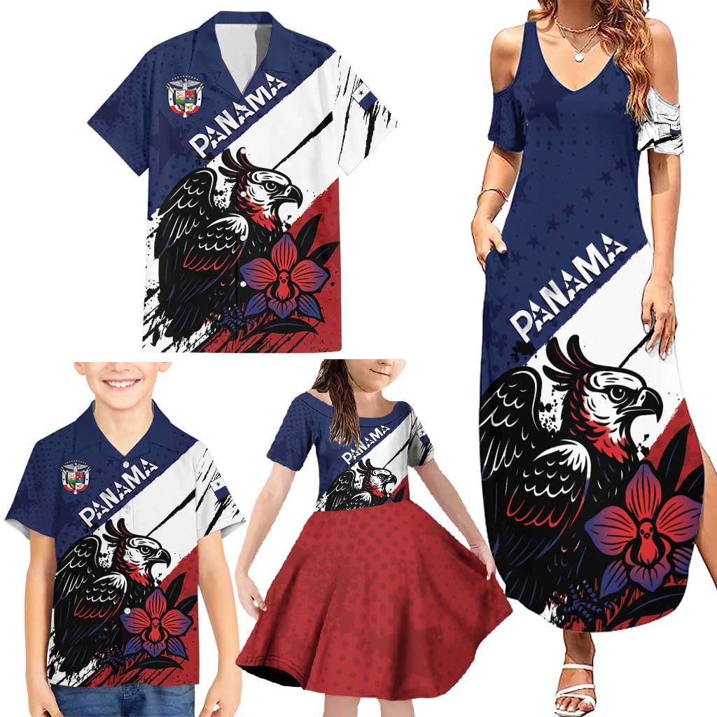 Personalized Panama Family Matching Summer Maxi Dress and Hawaiian Shirt Harpy Eagle Bird Grunge Style