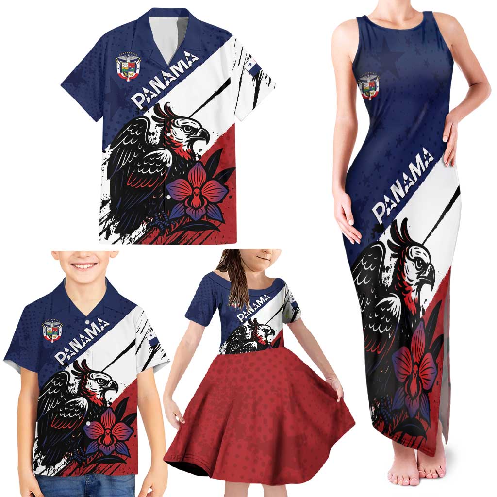 Personalized Panama Family Matching Tank Maxi Dress and Hawaiian Shirt Harpy Eagle Bird Grunge Style