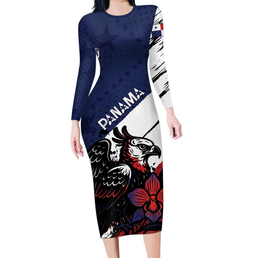 Personalized Panama Long Sleeve Bodycon Dress Harpy Eagle Bird Grunge Style